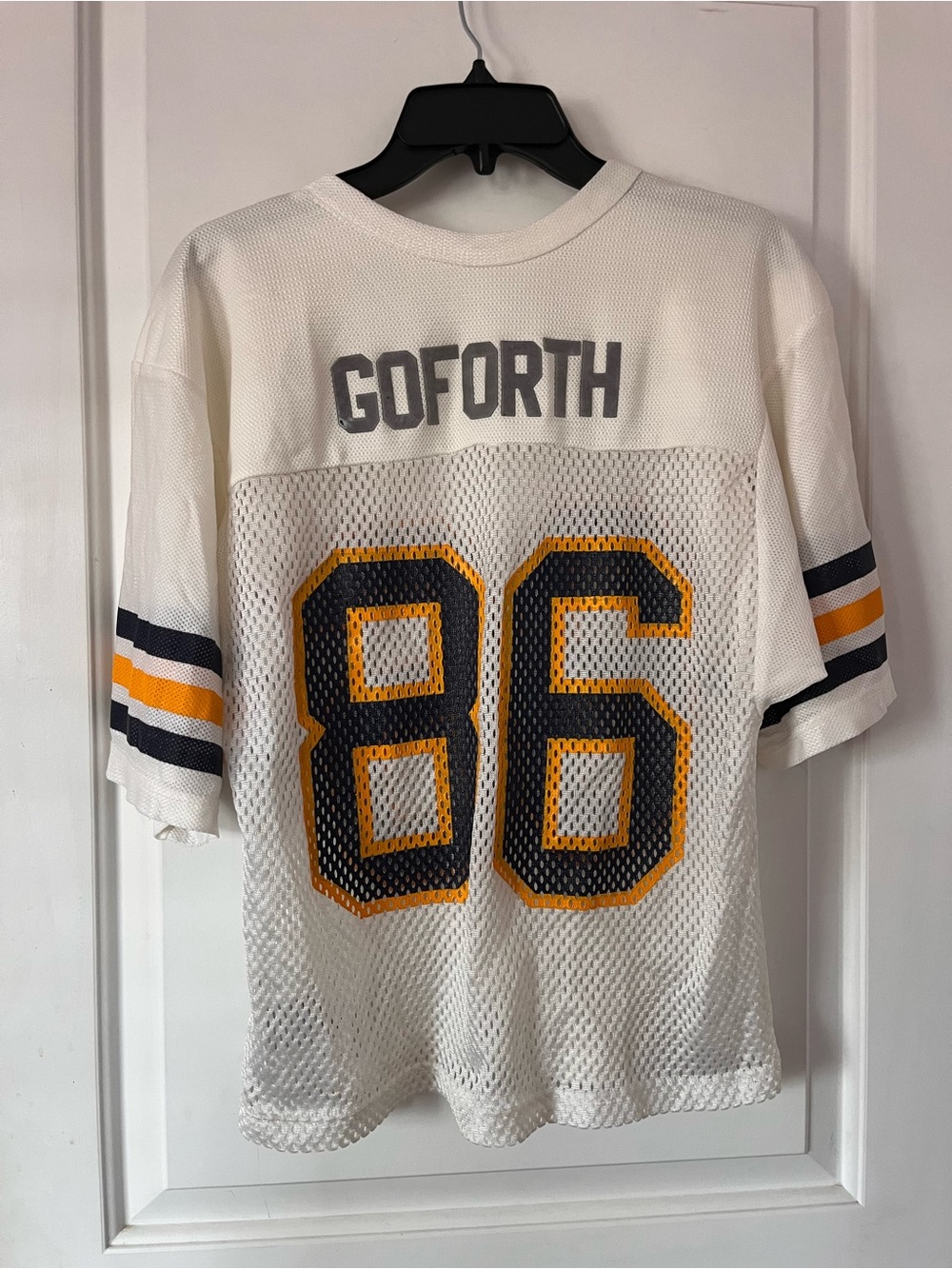 GOFORTH White Mesh Football Jersey with Navy & Gold 86